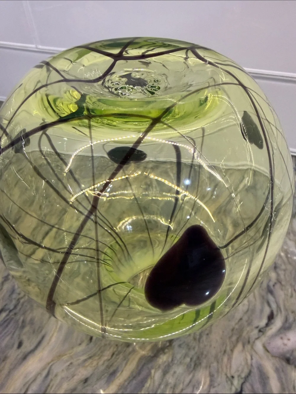 Gibson Green & Black Heart Motif Art Glass Vase